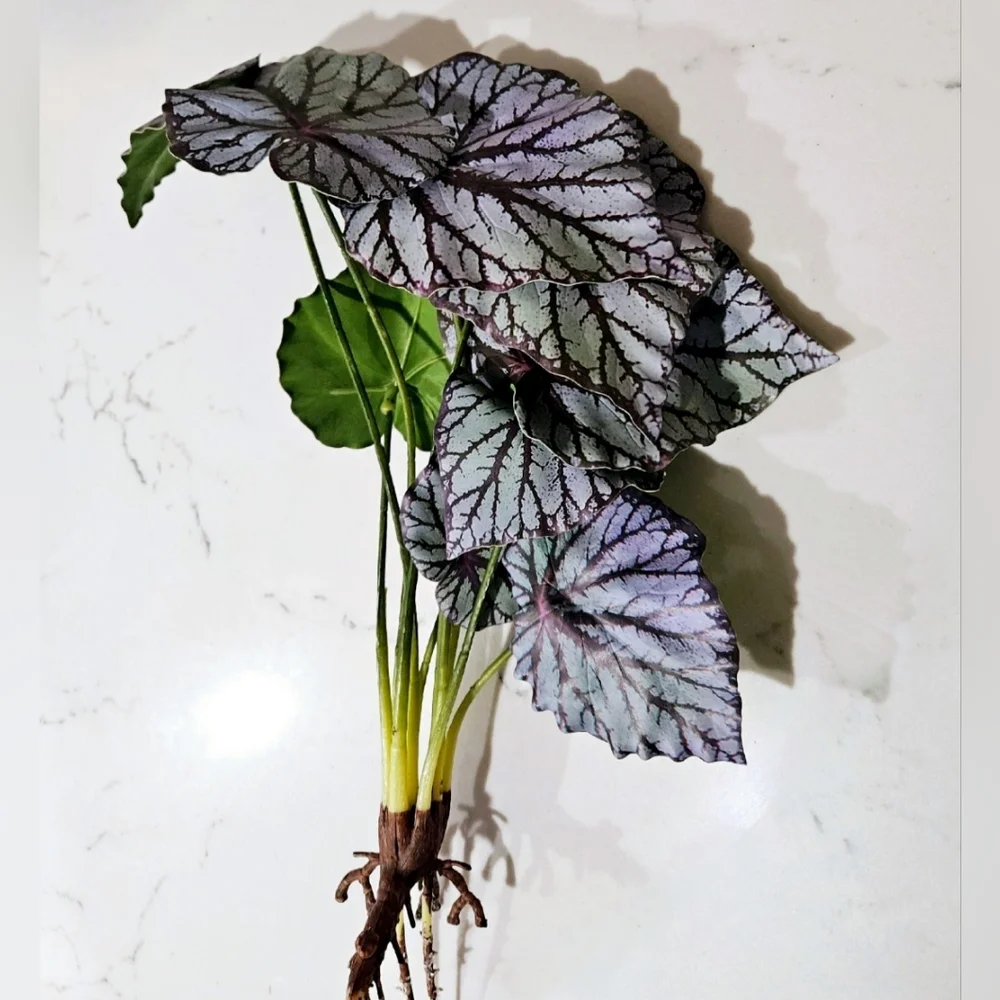 Decorative Faux Plant with Purple and Green Leaves Painted Leaf Begonia